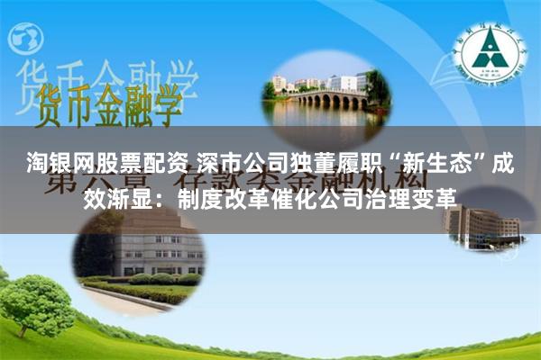 淘银网股票配资 深市公司独董履职“新生态”成效渐显：制度改革催化公司治理变革